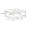 Xena Coffee Table, 36 Inch Tufted Frost Gray Upholstery, Solid Wood