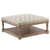 Xena Coffee Table, 36 Inch Tufted Natural White Upholstery, Solid Wood