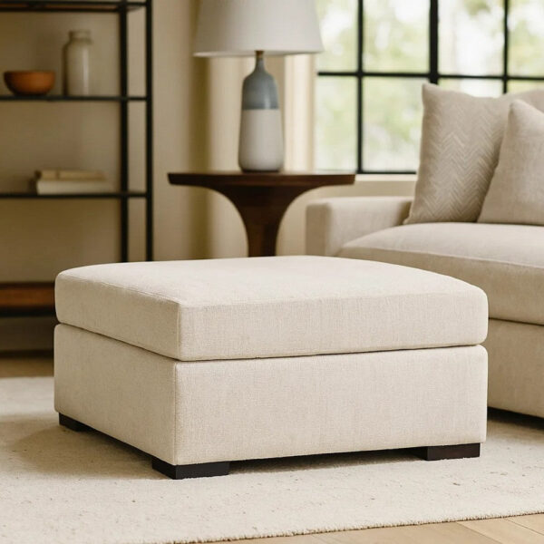 Akon Oversized Ottoman, Modern Plush Ivory Polyester 39 Inch Square