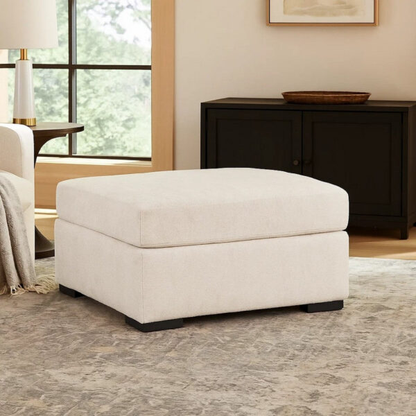 Akon Oversized Ottoman, Modern Plush Ivory Polyester 39 Inch Square