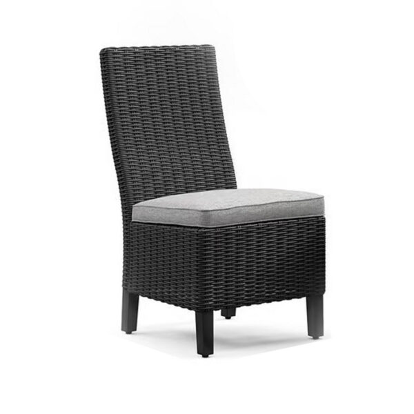 Tira Indoor Outdoor Side Chair Set of 2, Black Wicker, Gray Nuvella