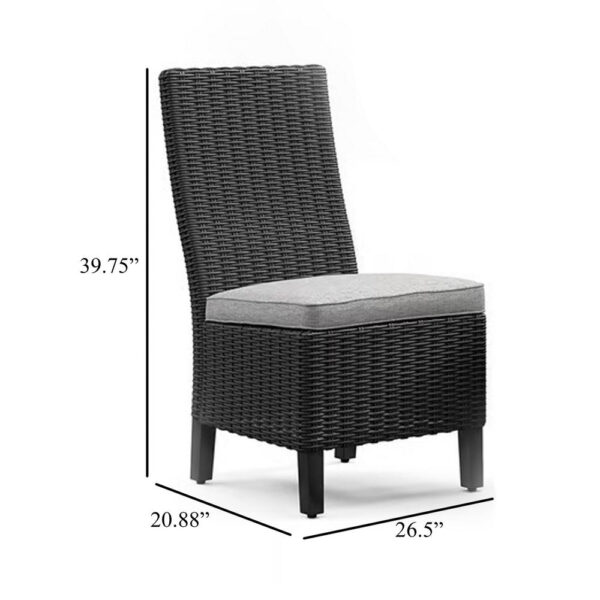 Tira Indoor Outdoor Side Chair Set of 2, Black Wicker, Gray Nuvella