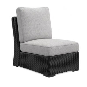 Tira Outdoor Modular Armless Chair, Black Woven Wicker, Gray Nuvella
