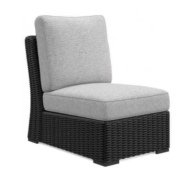 Tira Outdoor Modular Armless Chair, Black Woven Wicker, Gray Nuvella