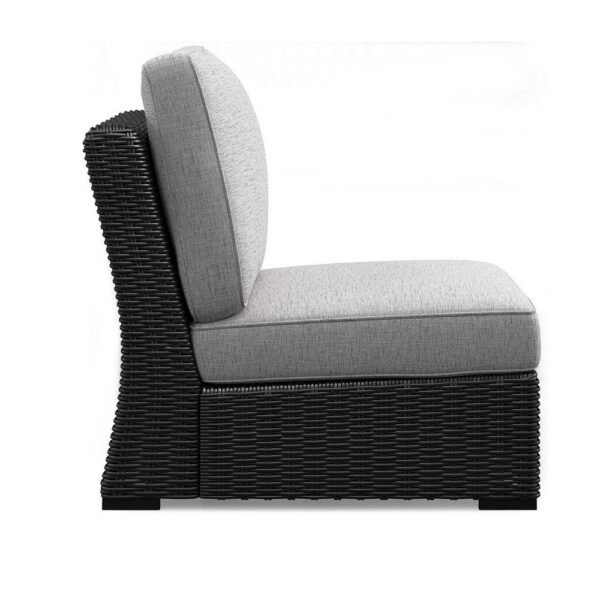 Tira Outdoor Modular Armless Chair, Black Woven Wicker, Gray Nuvella