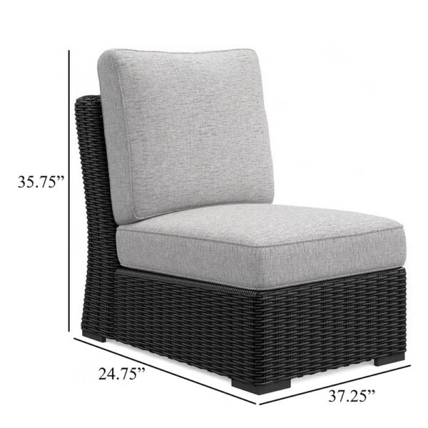 Tira Outdoor Modular Armless Chair, Black Woven Wicker, Gray Nuvella