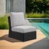 Tira Outdoor Modular Armless Chair, Black Woven Wicker, Gray Nuvella