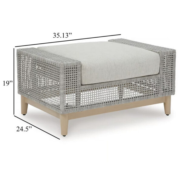 1502202669922f82a157f.jpeg Yami Outdoor Ottoman, 35 Inch, Gray Woven Resin Wicker, Cushioned Seat