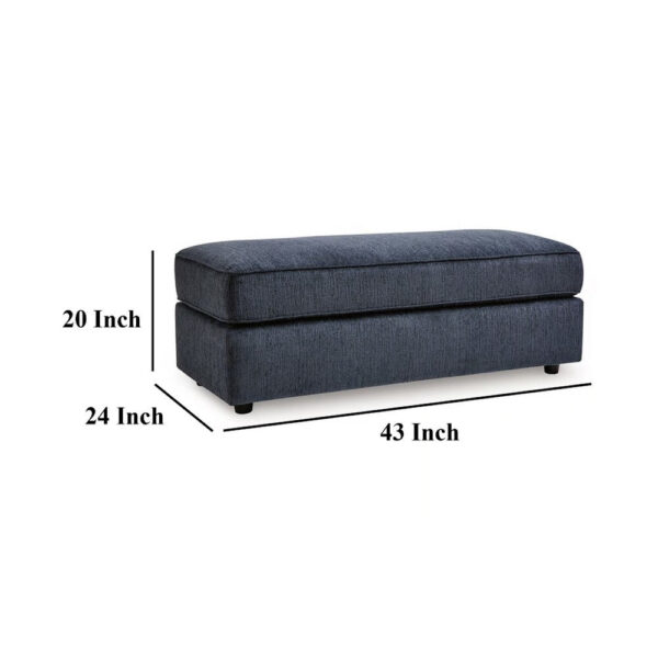 Alfie Oversized Ottoman Bench, Blue Polyester, 43 Inch Rectangular