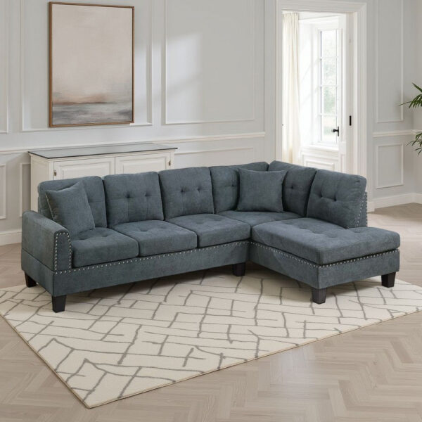 15022026699230300586a.jpeg Dema 2pc Sectional Sofa Set, Chaise, 2 Pillows, Textured Black Velvet