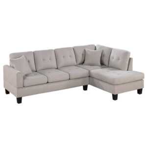 Dema 2pc Sectional Sofa Set, Chaise, 2 Pillows, Textured Beige Velvet