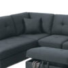 Rema 3pc Sectional Sofa, Chaise, Ottoman, 2 Pillows, Dark Gray Linen