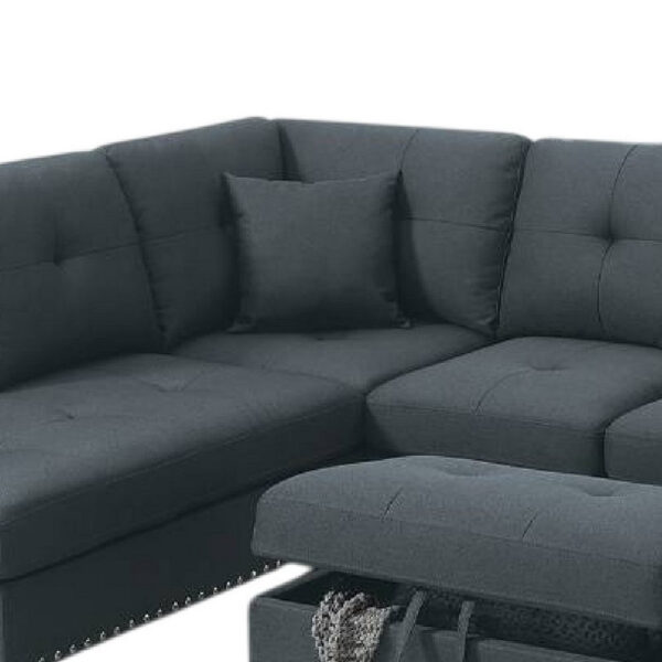 Rema 3pc Sectional Sofa, Chaise, Ottoman, 2 Pillows, Dark Gray Linen