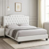 150220266992307e0172b.jpeg Full Size Bed, Tufted Curved, White Faux Leather Upholstered Pine Wood