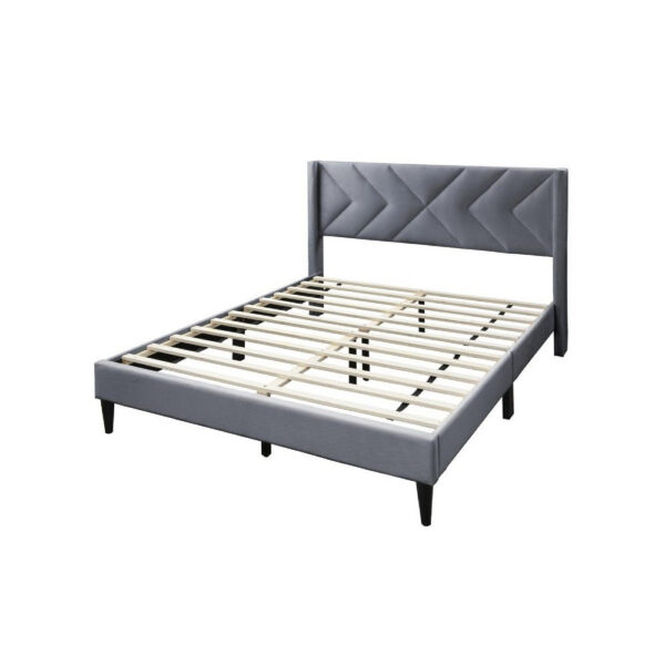 Reno Queen Size Bed, Modern X Channel Tufted Gray Velvet Upholstery