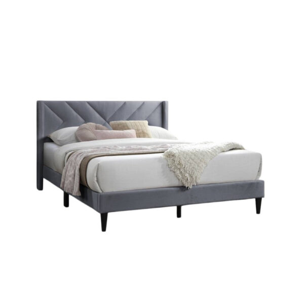 Reno Queen Size Bed, Modern X Channel Tufted Gray Velvet Upholstery