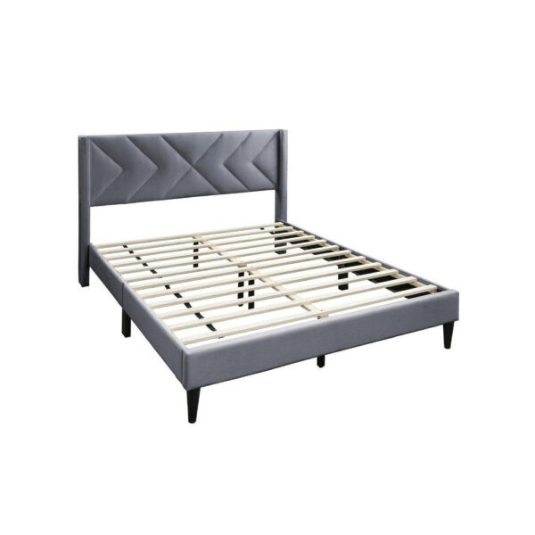 Reno Queen Size Bed, Modern X Channel Tufted Gray Velvet Upholstery