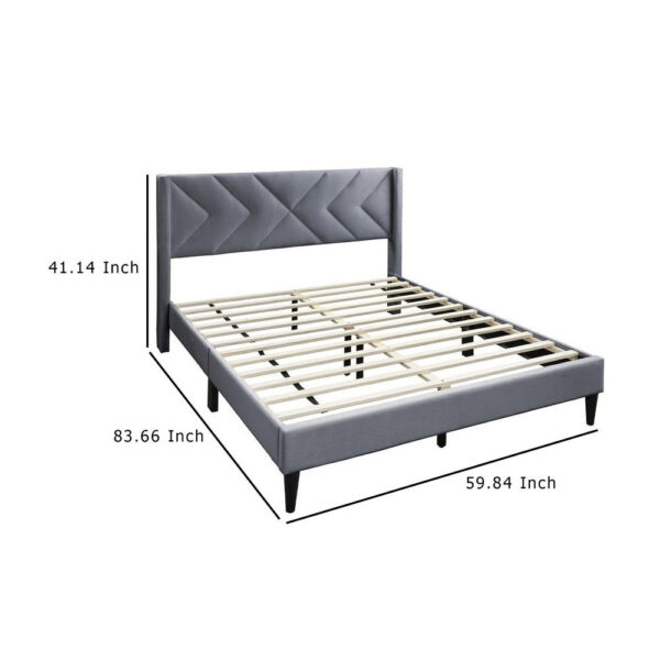 Reno Queen Size Bed, Modern X Channel Tufted Gray Velvet Upholstery