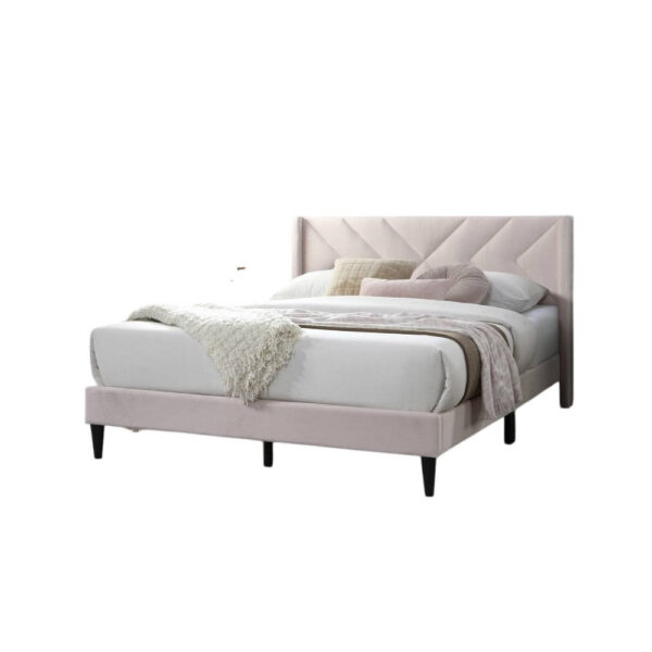 Reno Queen Size Bed, Modern X Channel Tufted Pink Velvet Upholstery