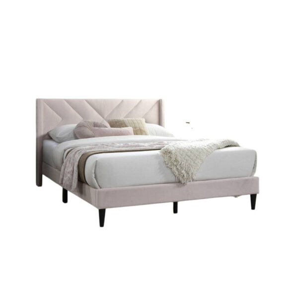 Reno Queen Size Bed, Modern X Channel Tufted Pink Velvet Upholstery