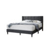 Meno Queen Size Bed, Square Stitched Charcoal Gray Linen Upholstery