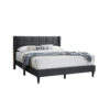 Meno Queen Size Bed, Square Stitched Charcoal Gray Linen Upholstery