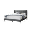 Meno Queen Size Bed, Square Stitched Slate Gray Linen Upholstery