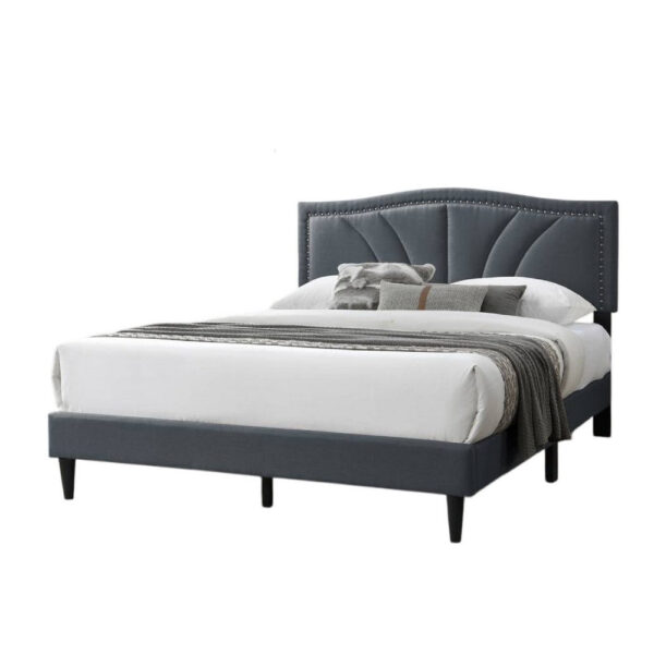 15022026699230ec259fe.jpeg Reo Queen Size Bed, Charcoal Gray Burlap Upholstered Curved Headboard
