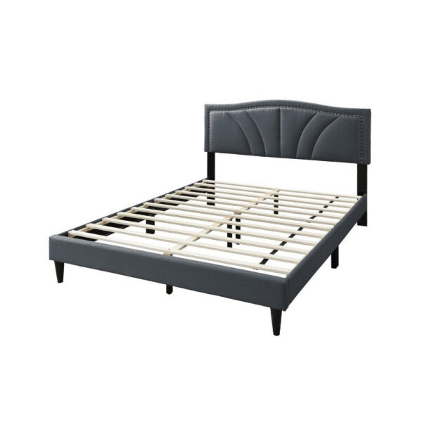 15022026699230eeb3713.jpeg Reo Queen Size Bed, Charcoal Gray Burlap Upholstered Curved Headboard