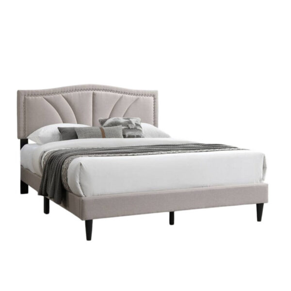 15022026699231050a32e.jpeg Reo Queen Size Bed, Light Brown Burlap Upholstered Curved Headboard