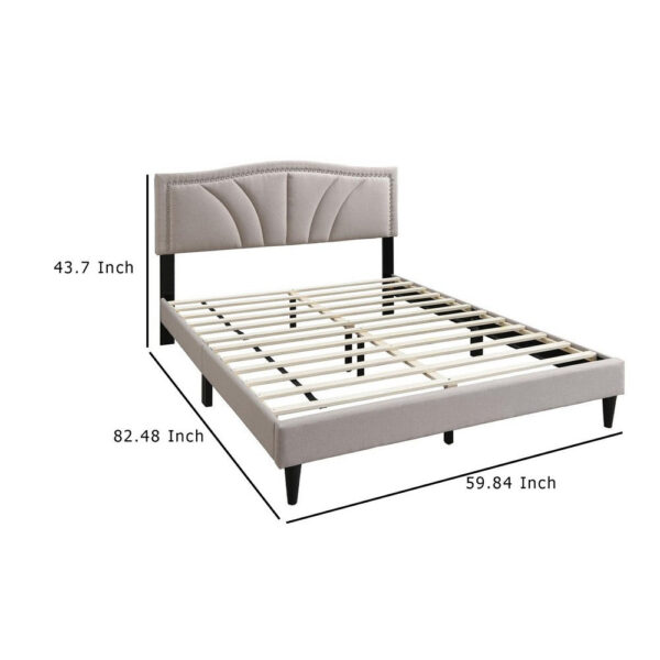 150220266992310b48df6.jpeg Reo Queen Size Bed, Light Brown Burlap Upholstered Curved Headboard