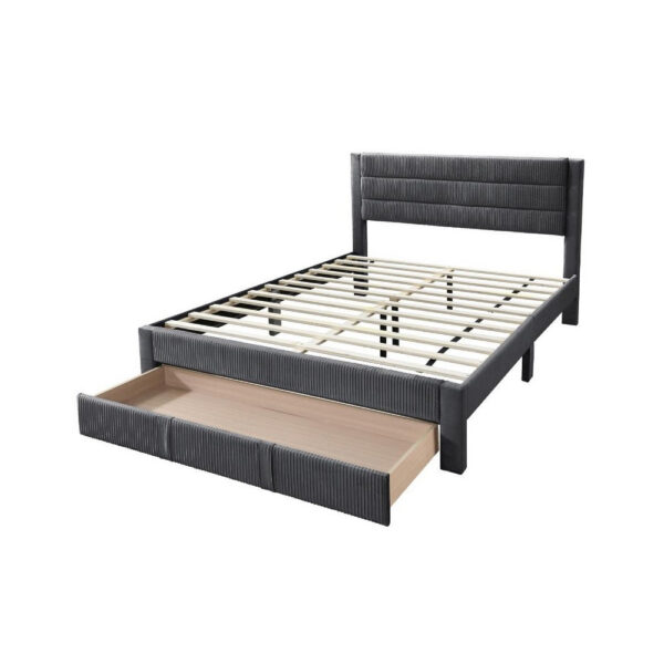 15022026699231153dfde.jpeg Heo Queen Size Bed w Storage Drawer, Dark Gray Corduroy Upholstery