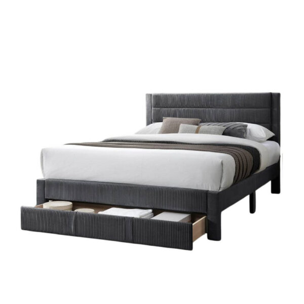 1502202669923117cc04e.jpeg Heo Queen Size Bed w Storage Drawer, Dark Gray Corduroy Upholstery