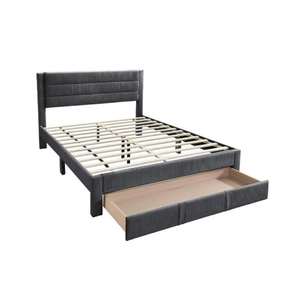 150220266992311a71cb5.jpeg Heo Queen Size Bed w Storage Drawer, Dark Gray Corduroy Upholstery