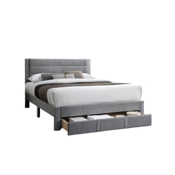 Heo Queen Size Bed w Storage Drawer, Light Gray Corduroy Upholstery