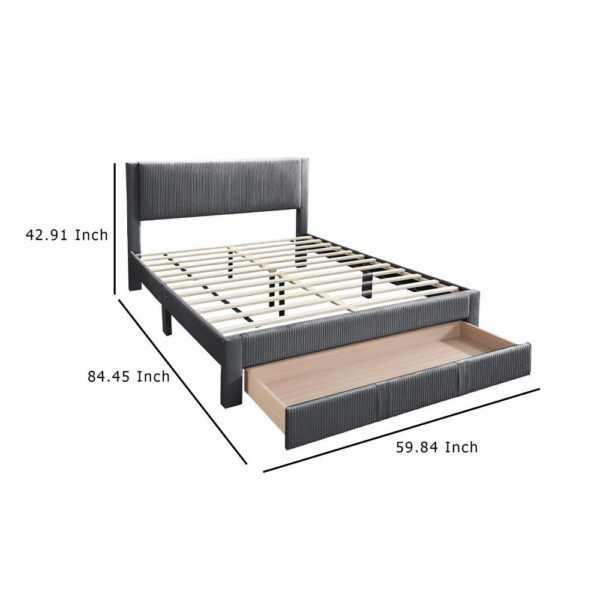 Peo Queen Size Bed w Storage Drawer, Charcoal Gray Corduroy Upholstery