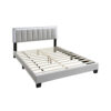Zemo Queen Size Bed, LED Headboard, Tufted Light Gray Wool Upholstery