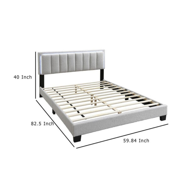 Zemo Queen Size Bed, LED Headboard, Tufted Light Gray Wool Upholstery