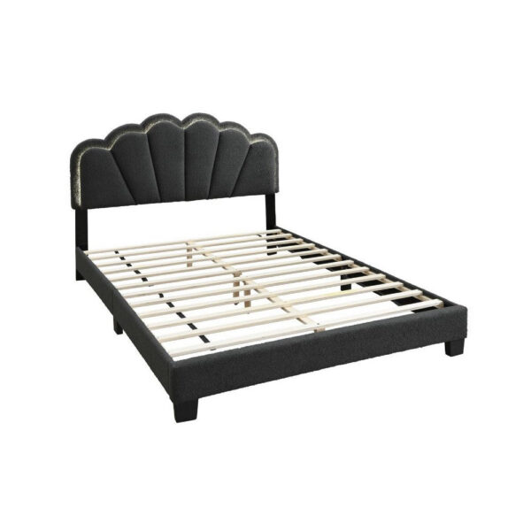 150220266992318930511.jpeg Geny Queen Size Bed, Charcoal Gray Wool Upholstery and LED, Glam Arch