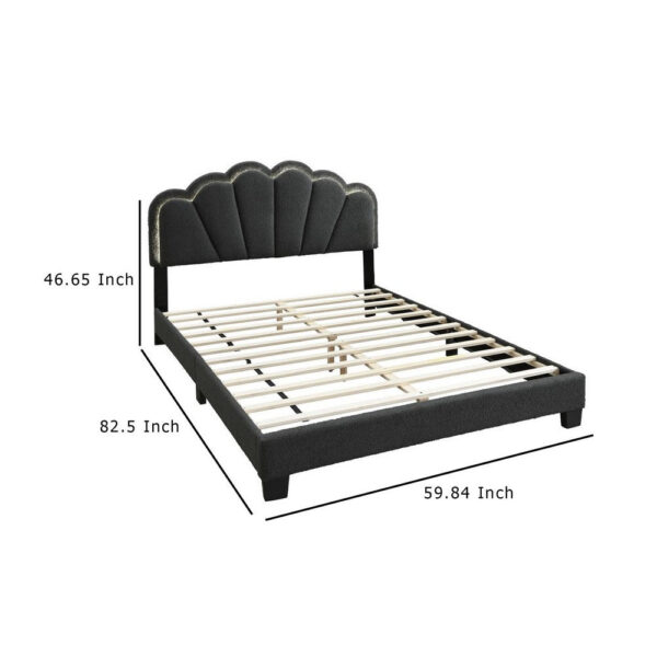 150220266992318bb8322.jpeg Geny Queen Size Bed, Charcoal Gray Wool Upholstery and LED, Glam Arch