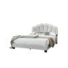 Geny Queen Size Bed, Classic White Wool Upholstery and LED, Glam Arch