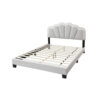 Geny Queen Size Bed, Classic White Wool Upholstery and LED, Glam Arch