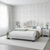 Geny Queen Size Bed, Classic White Wool Upholstery and LED, Glam Arch