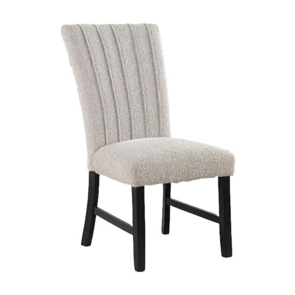 Reo Dining Side Chair Set of 2, Vertical Tufted Gray Boucle, Black