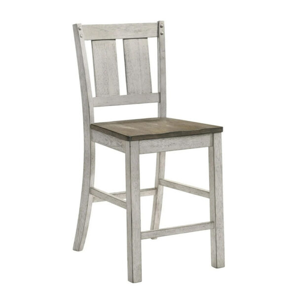 Koe 5pc Counter Height Round Table, Chair Set, White Brown Solid Wood