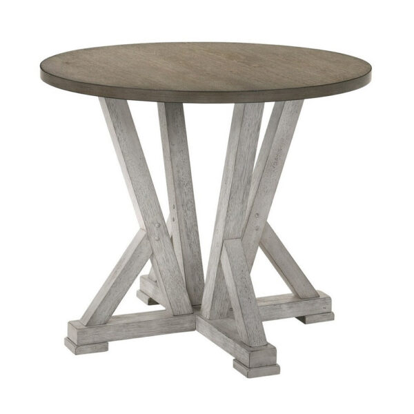 Koe Counter Height Table, 48 Inch Brown Round Top, White Pedestal Base