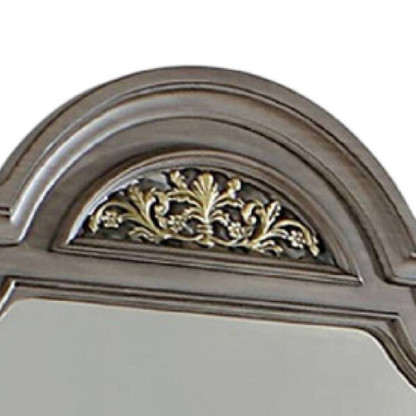 Recus Dresser Mirror, 49 Inch Floral Arched Shape, Gray Solid Wood