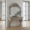 Recus Dresser Mirror, 49 Inch Floral Arched Shape, Gray Solid Wood