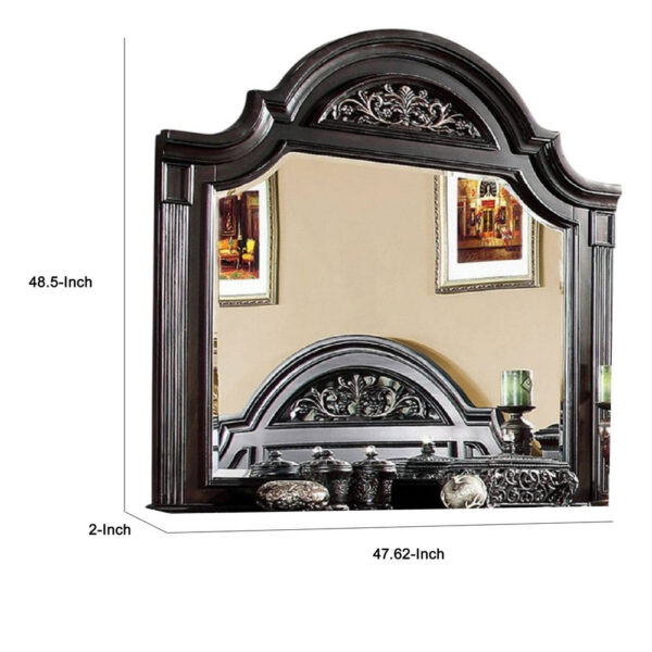 Recus Dresser Mirror, 49 Inch Carved Floral Walnut Brown Solid Wood