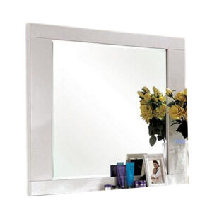 Gely Dresser Mirror, 46 Inch Glossy White Lacquer, Solid Wood Frame